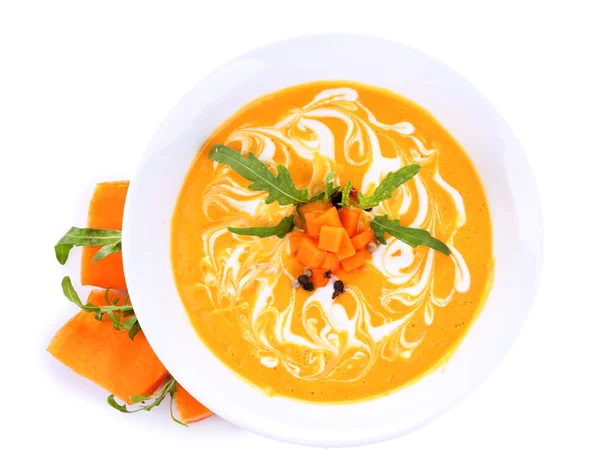 Sopa de calabaza y rodajas de calabaza fresca — Foto de Stock