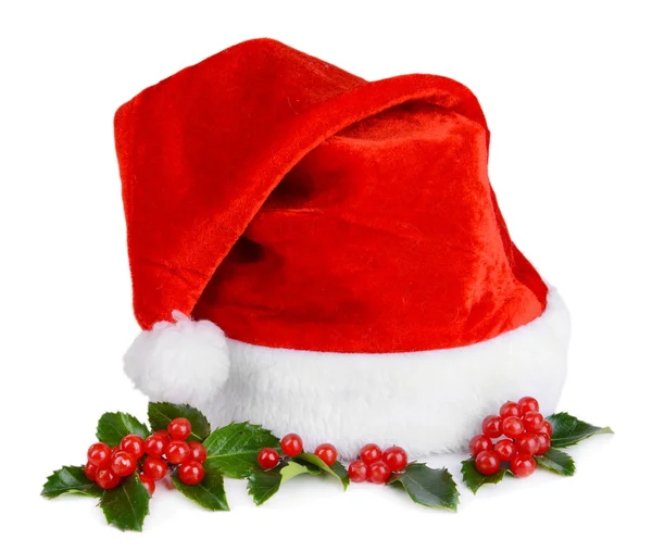 Hojas de muérdago con sombrero de Navidad —  Fotos de Stock