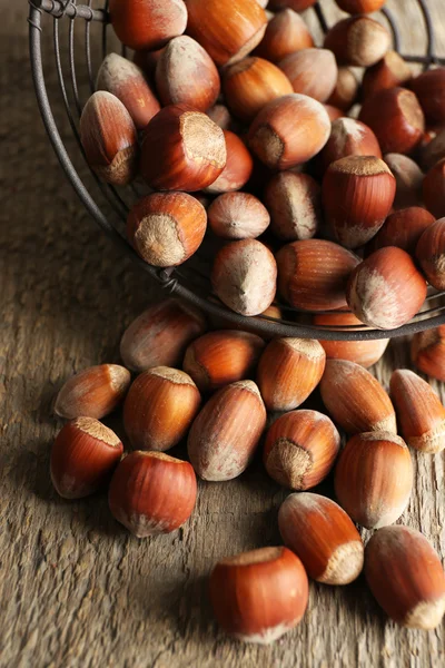 Hazelnuts in basket — Stock Photo, Image