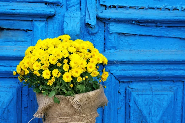 Flores en maceta cerca de puerta — Foto de Stock