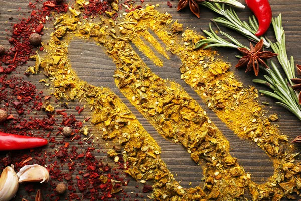 Kryddor på bordet med bestick silhuett — Stockfoto