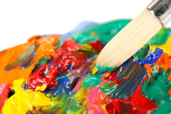 Paint brush with colorful paints — Stock Photo, Image