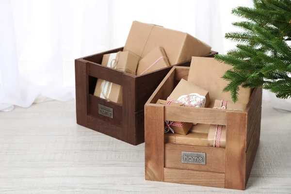 Christmas presents  near Christmas tree — Stock Photo, Image