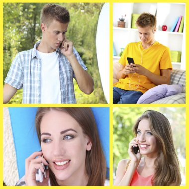 Bağlantı kavramı. Cep telefonu kolaj grubu