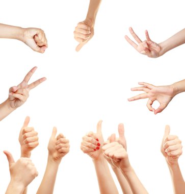 Genç insanların ellerini beyaz izole