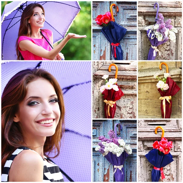 Vacker ung flicka med paraply — Stockfoto