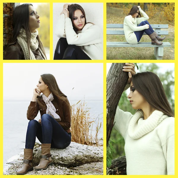 Collage of photos with lonely woman — Stock Photo, Image