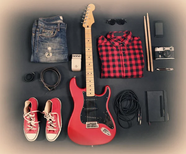 Music equipment, clothes and footwear — Stock Photo, Image