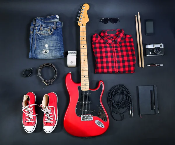 Music equipment, clothes and footwear — Stock Photo, Image
