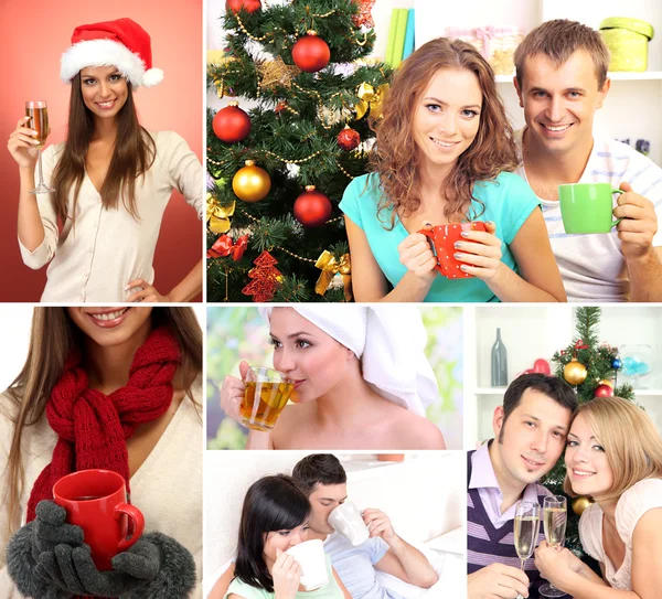 Collage People Different Drinks Stock Picture