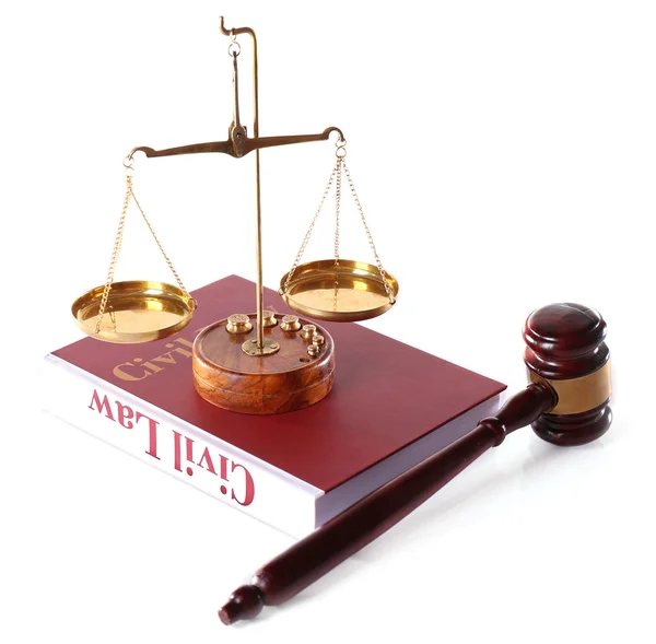 Libro de Derecho Civil con escalas y martillo —  Fotos de Stock