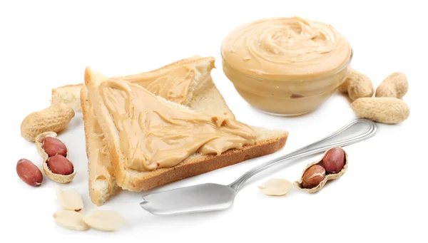 Bread with creamy peanut butter — Stock Photo, Image