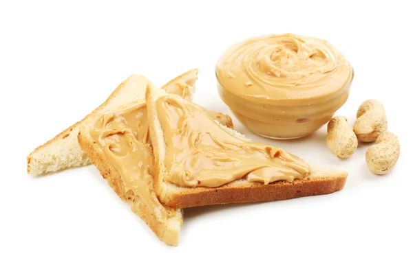 Bread with creamy peanut butter — Stock Photo, Image