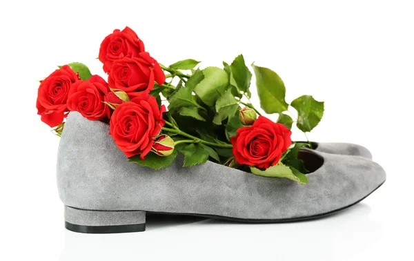 Kvinnan skor med blommor — Stockfoto