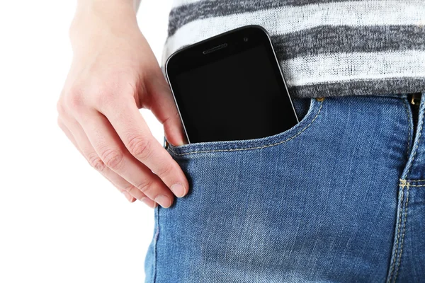 Slimme telefoon in de zak — Stockfoto