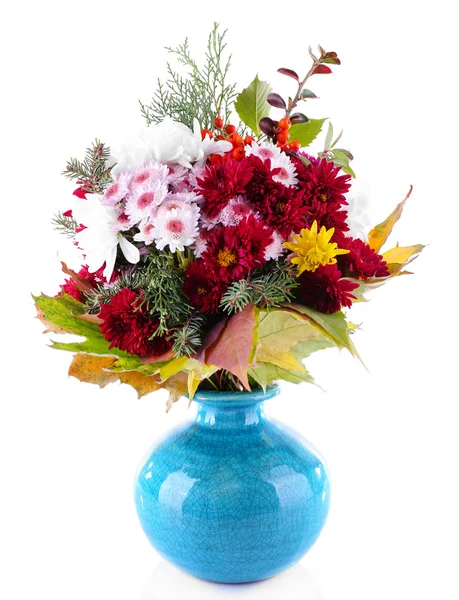 Flower bouquet in blue vase — Stock Photo, Image