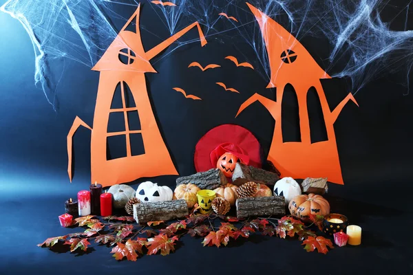 Cenário de Halloween em fundo preto — Fotografia de Stock