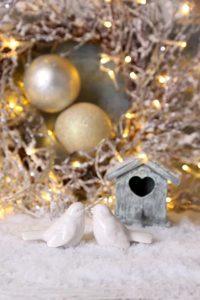 Christmas composition with small bird house — Stock Photo, Image
