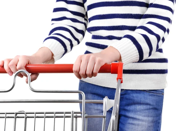 Woman with trolley — Stock Photo, Image