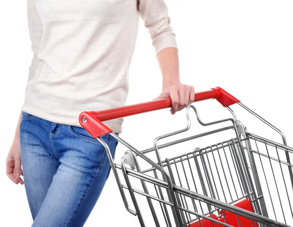 Woman with trolley — Stock Photo, Image