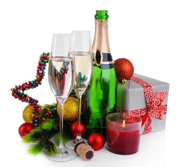 Christmas decorations and champagne — Stock Photo, Image