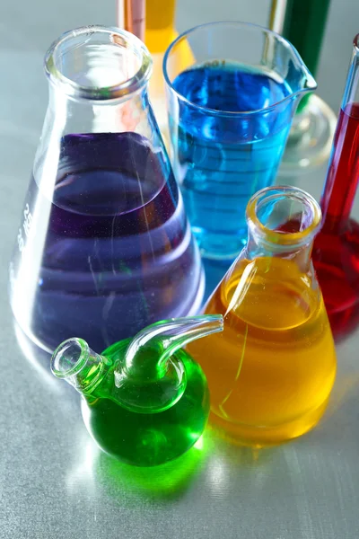 Laboratory glassware with colorful liquid Stock Photo