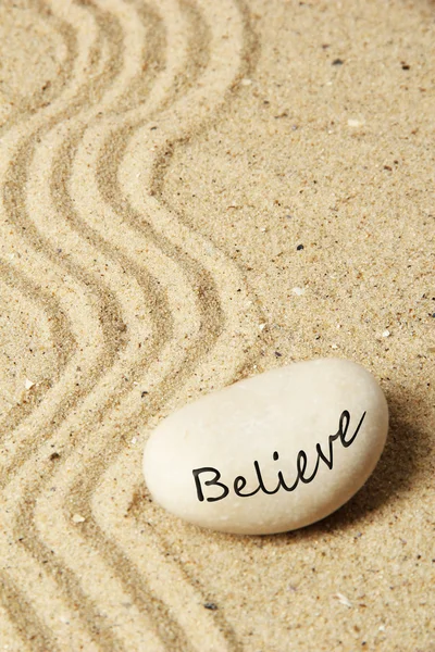 Zen garden with raked sand and stone close up — Stock Photo, Image