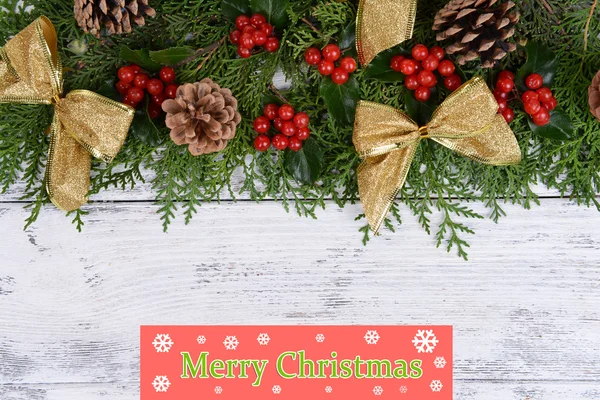 Christmas border from fir and mistletoe — Stock Photo, Image