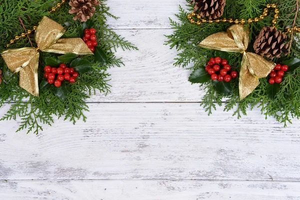 Christmas border from fir and mistletoe — Stock Photo, Image