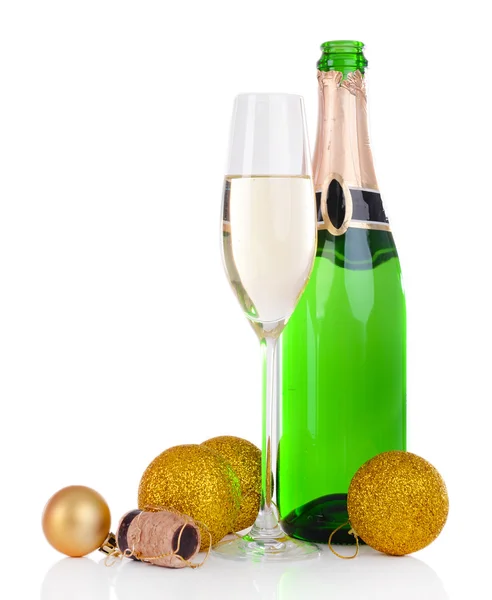 Christmas decorations and champagne — Stock Photo, Image