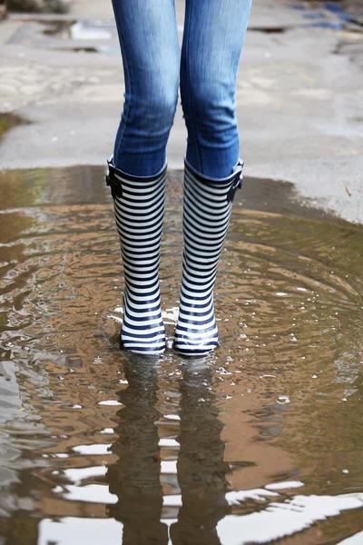 Girl in rubber boots — Stock Photo, Image