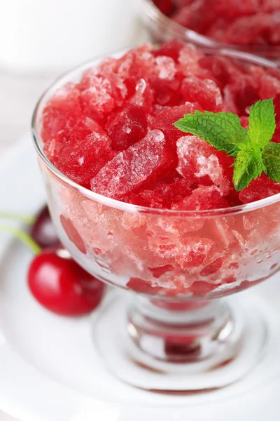 Cherry granita in glass bowl — Stock Photo, Image