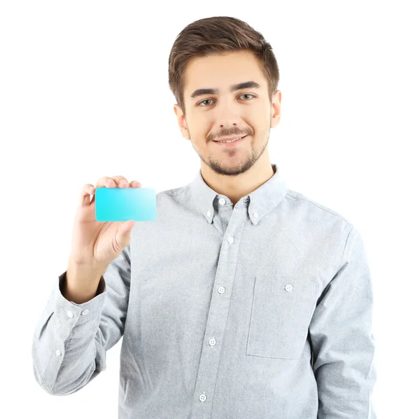 Handsome young man holds cutaway — Stock Photo, Image