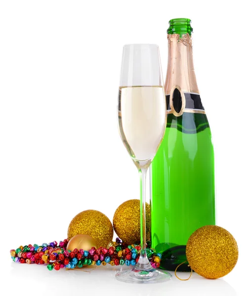 Christmas decorations and champagne — Stock Photo, Image