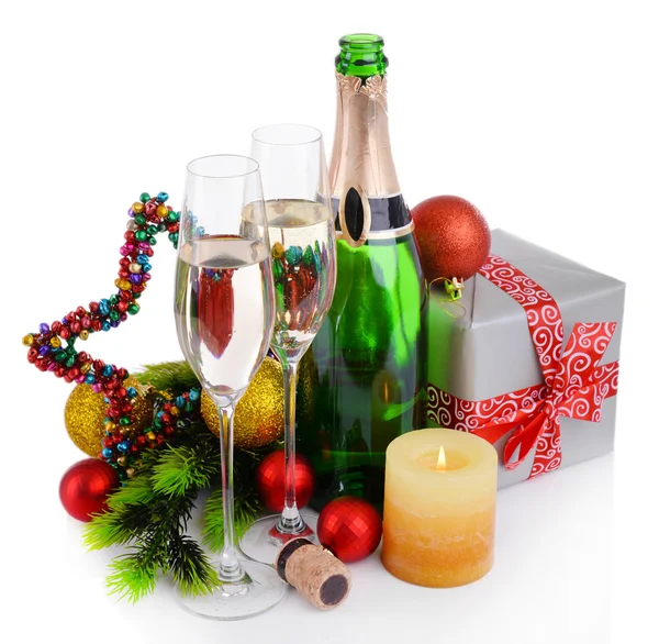 Christmas decorations and champagne — Stock Photo, Image