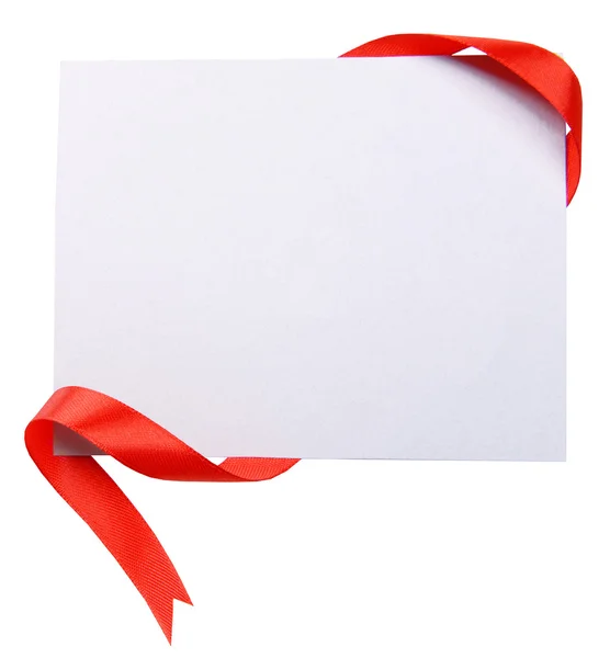 Shiny red ribbon with card — Stock Photo, Image