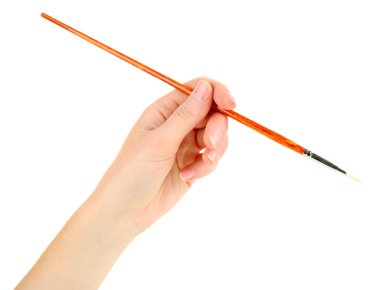 El ile üzerine beyaz izole boya fırçası 