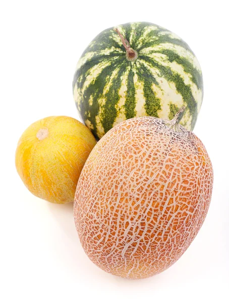 Melons et pastèque isolés sur blanc — Photo