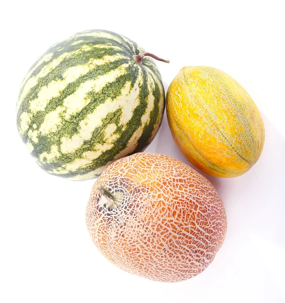 Meloner och vattenmelon isolerad på vit — Stockfoto
