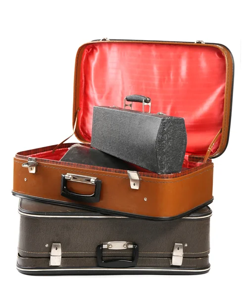 Vintage old travel suitcases, isolated on white — Stock Photo, Image