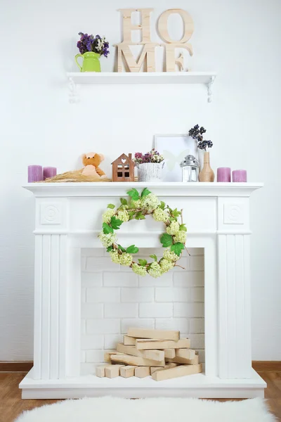 Fireplace with beautiful decorations — Stock Photo, Image