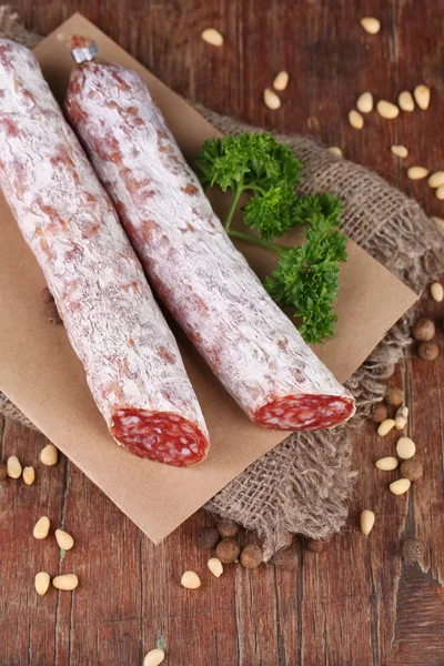 Italian salami  on table — Stock Photo, Image