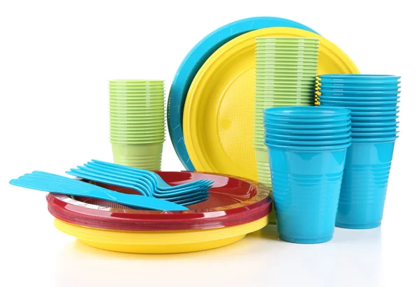 Bright plastic disposable tableware — Stock Photo, Image