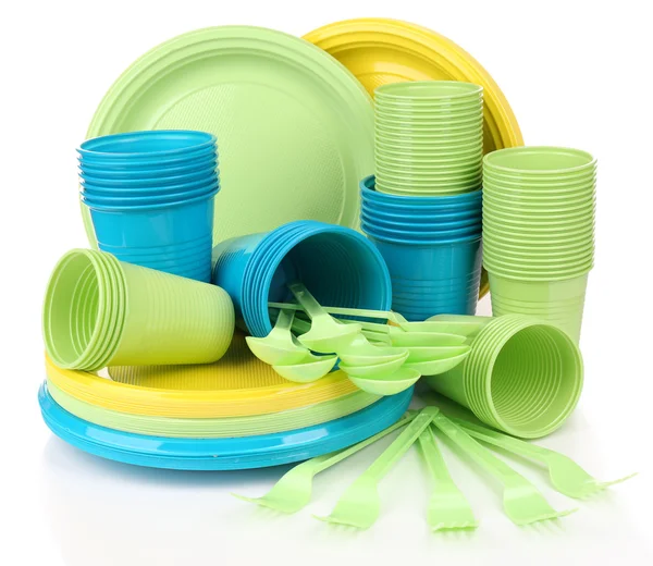 Bright plastic disposable tableware — Stock Photo, Image