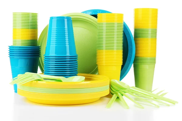 Heldere plastic wegwerp tafelgerei — Stockfoto