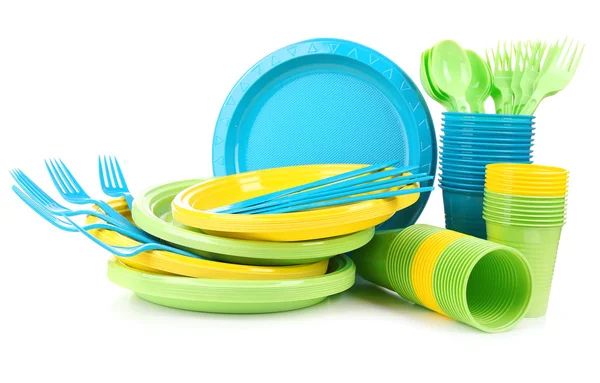 Bright plastic disposable tableware — Stock Photo, Image