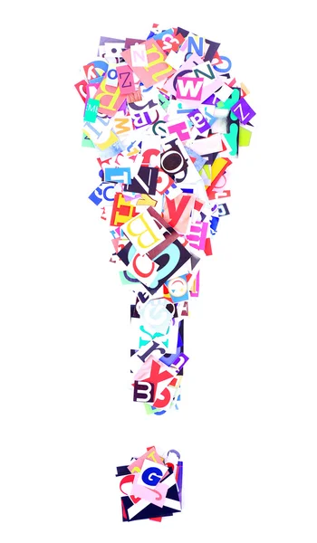 Exclamation mark made of colorful newspaper letters — Stock Photo, Image