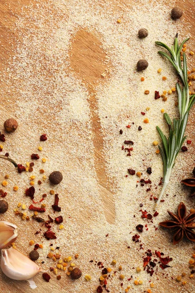 Especias en mesa con silueta de cuchara — Foto de Stock