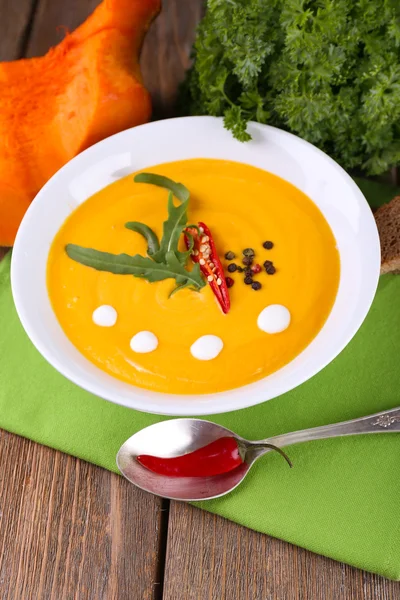 Pumpkin soup in white plate — Stock Photo, Image