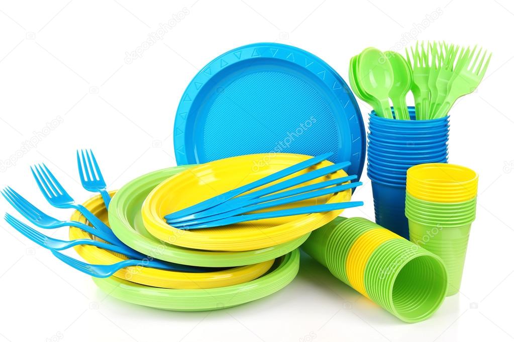 Bright plastic disposable tableware